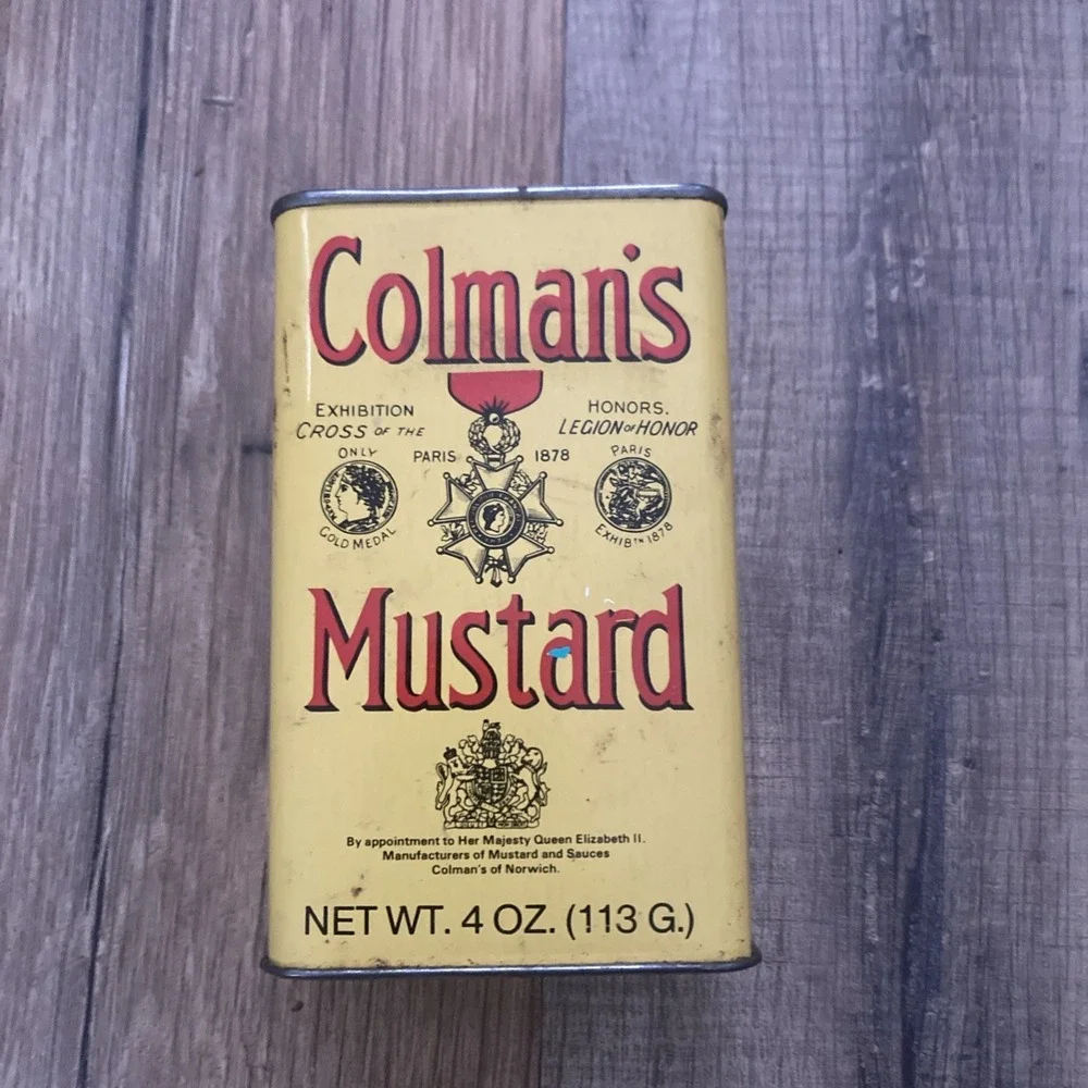 Vintage Colman's Mustard Metal Tin 4 OZ‎ Empty Kitchen Decor Large Tin